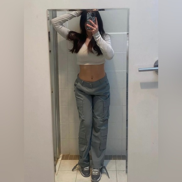 NWT Grey cargo pants wide leg with side pockets XS S M L - Picture 8 of 14